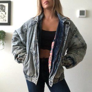 Vintage Oversized Washed Out Denim Winter Jacket